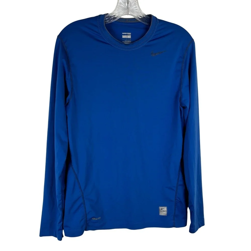 Nike Pro Men Long Sleeve Shirt Size‎ Small Fitted Blue Base Layer Active 269610